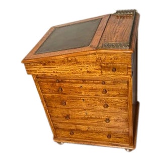 19th Century William IV Walnut & Leather Satinwood Davenport Antique Desk For Sale