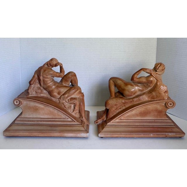 Pair of Vintage Italian Reclining Nude Figural Bookends in Terracotta Finish For Sale - Image 9 of 16