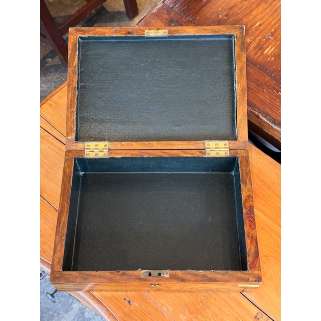 19th Century Small Veneered Box With Brass Corner Mounts For Sale - Image 4 of 9