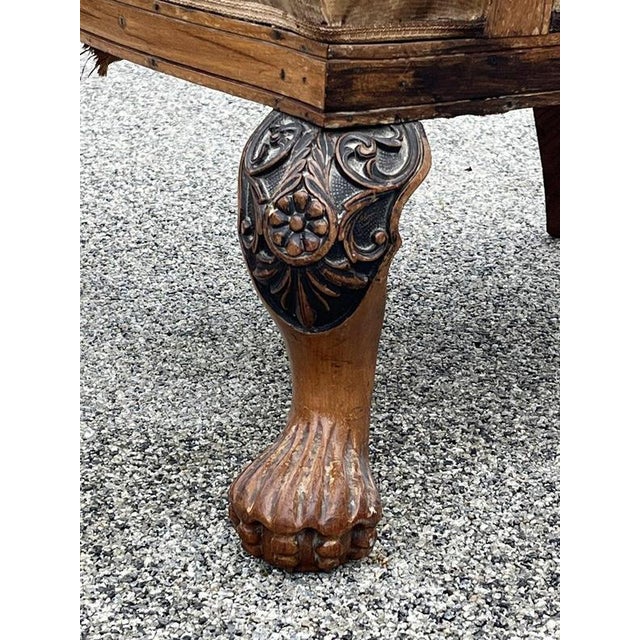 Victorian Carved Walnut Country House Library Armchair with Lion Paws Feet For Sale - Image 3 of 16