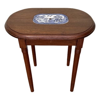 Vintage Side Table With Ceramic Inlay For Sale