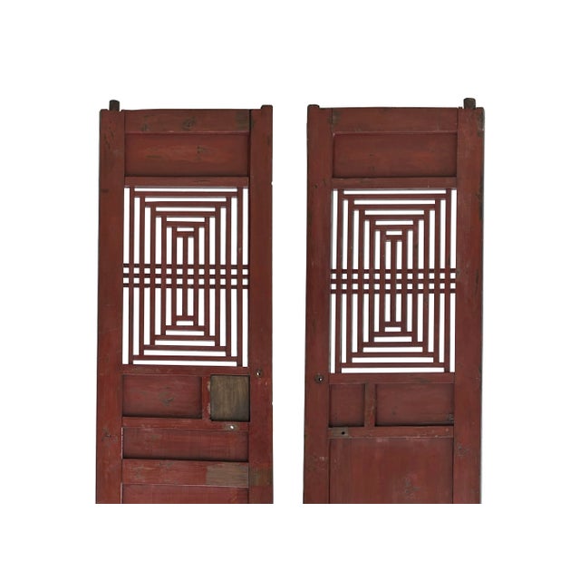 Pair Vintage Chinese Teal Blue Yellow Fujian Style Graphic Wood Wall Door Panels For Sale - Image 11 of 11