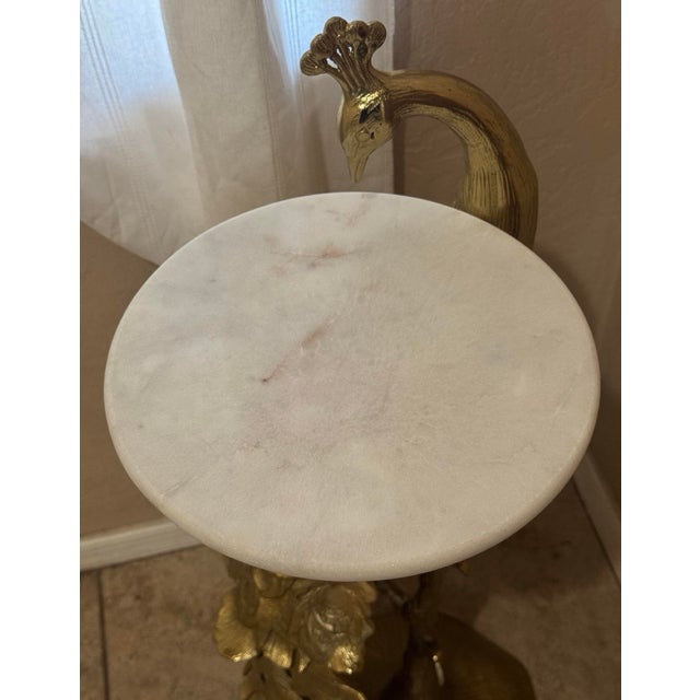 Gold Finish Peacock Side Table Marble Top For Sale - Image 10 of 12
