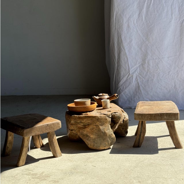 Brutalist Small Vintage Side Stool in Teak, 1980s For Sale - Image 3 of 11