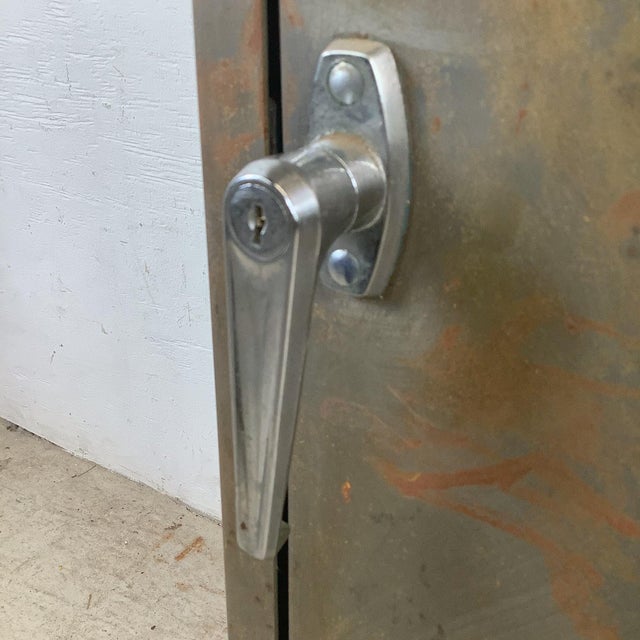 Vintage Industrial Metal Cabinet With Shelves and Weathered Patina For Sale In Philadelphia - Image 6 of 17