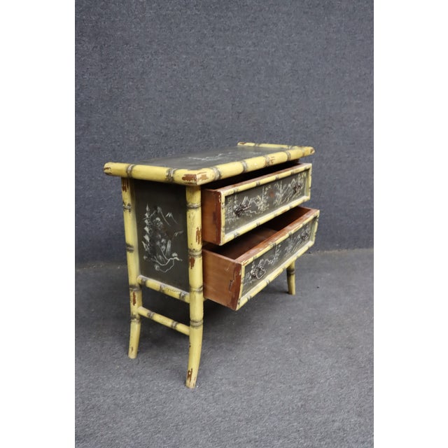 Ornamental & Decorative Materials Mid-Century Chinoiserie Faux Bamboo Two-Drawer Console Chest For Sale - Image 7 of 12