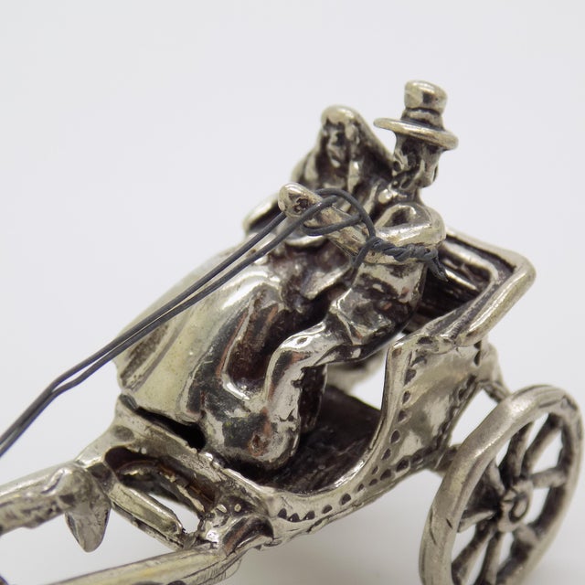Silver Vintage Italian Handmade Genuine Sterling Silver 925 Romantic Carriage Figurine For Sale - Image 8 of 11
