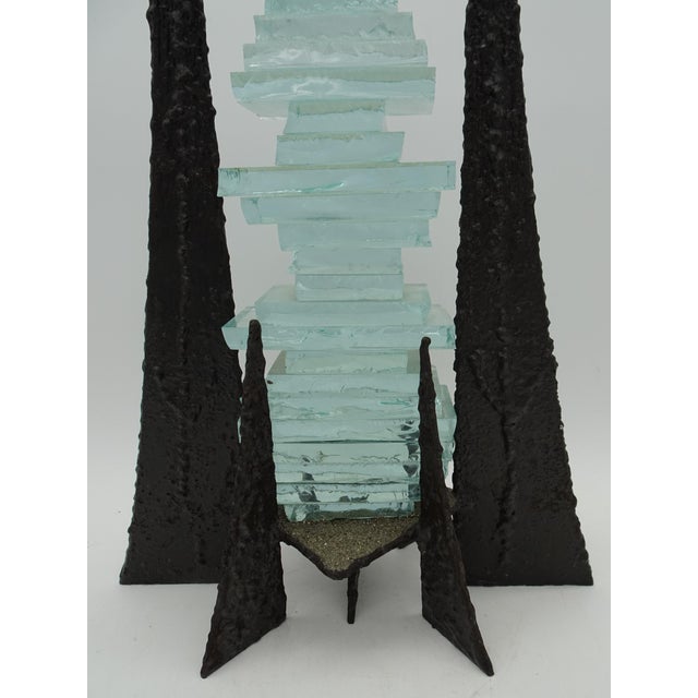 Metal Modernist Abstract Glass and Wrought Iron Art Sculpture, 1980s For Sale - Image 7 of 10