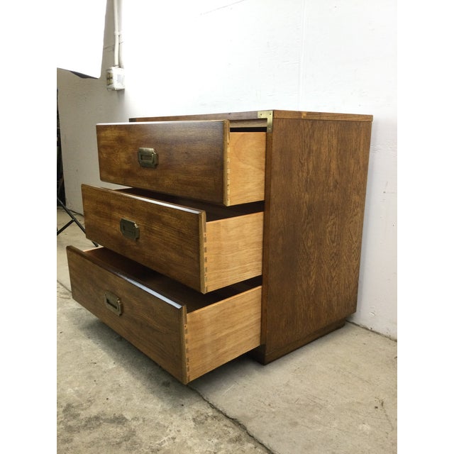 Mid Century Campaign Style Three Drawer Dresser With Brass Hardware For Sale - Image 9 of 12