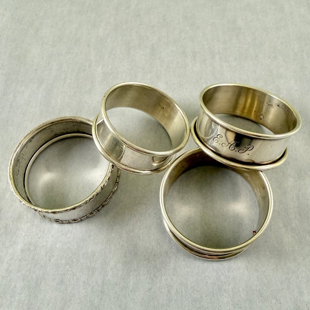 Metal Estate Sterling Silver Napkin Rings, Mixed Set of Four For Sale - Image 7 of 14