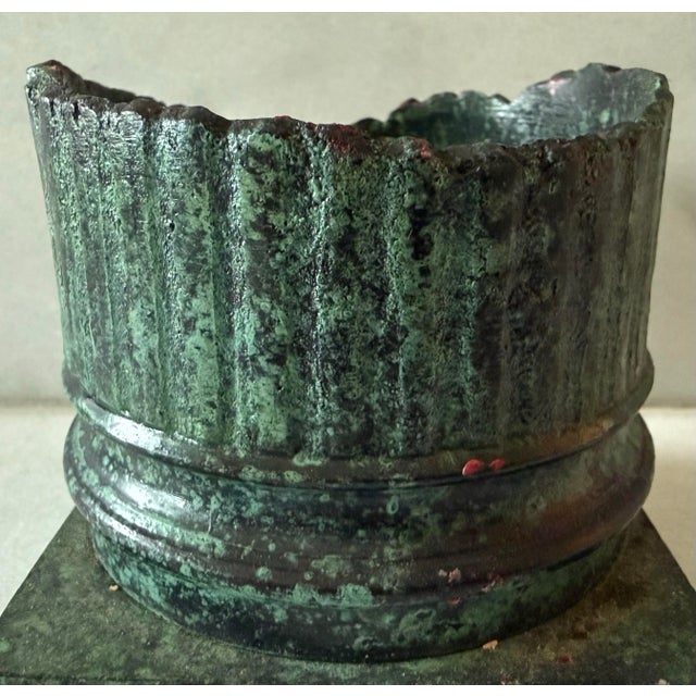 Mid 20th Century Vintage Green Metal Candle Holder For Sale - Image 5 of 7