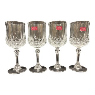Crystal Wine Goblets From French Maker Cristal D’Arques in the Longchamp Pattern - Set of Four For Sale