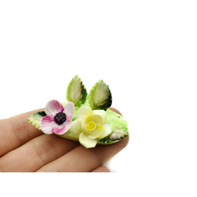 Mid 20th Century Mid 20th Century Hand Painted Colorful Flowers Crown Staffordshire Dinner Table Guest's Name Tags Card Holder- Set of 8 For Sale - Image 5 of 6