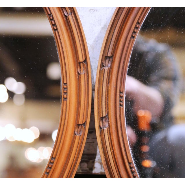 Pair of 19th Century French Louis XVI Oval Walnut Mirrors With Ribbon Crest For Sale - Image 4 of 9