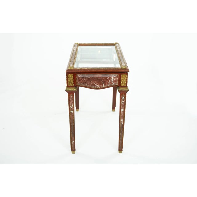 Vintae Louis XVI Style Marble/ Ormolu Bronze Mounted Vitrine Table For Sale - Image 11 of 13
