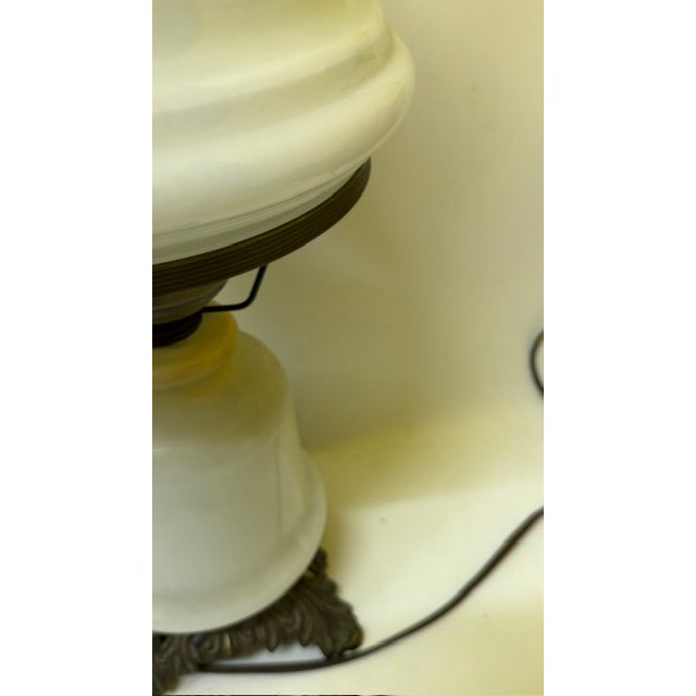 Victorian Vintage Victorian "Gone With the Wind" Floral Milk Glass Hurricane Parlor Lamp For Sale - Image 3 of 16