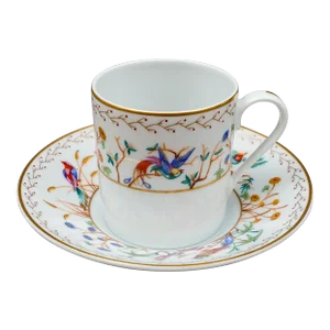Mid 20th Century Tiffany & Co. Limoges France Audubon Porcelain Espresso Demitasse Cup & Saucer