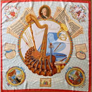 HERMÈS MOZART 1991 Silk Scarf designed by Abadie Julie For Sale