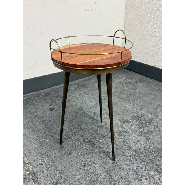 Mid-Century Modern West Elm Casted Tripod Round Side Table + Tray For Sale - Image 3 of 12
