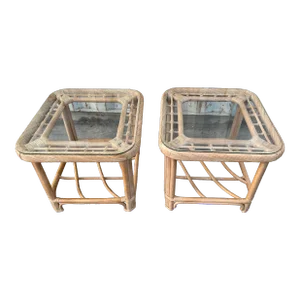 A Pair of Coastal Style Rattan Side Tables in the Brown Jordan Manner. C 1980s