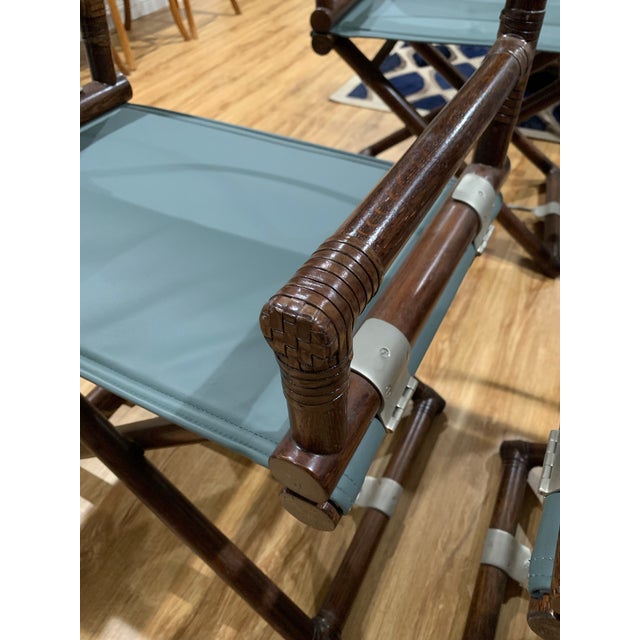1970s McGuire Director’s X -Chairs in Blue Sage Leather For Sale - Image 11 of 11