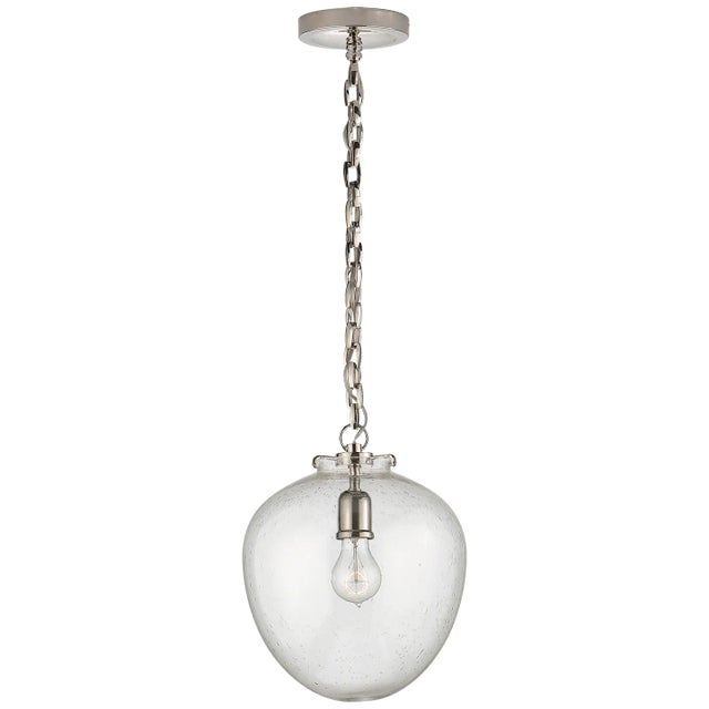 Thomas O'Brien for Visual Comfort Signature Katie Acorn Pendant in Polished Nickel with Seeded Glass For Sale