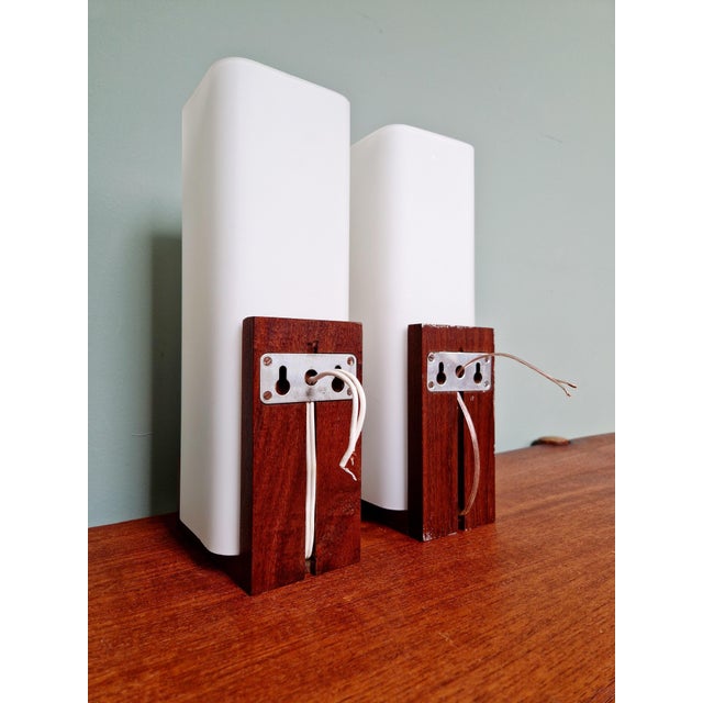 Teak and Satin White Opaline Wall Lights by Louis Kalff for Philips, 1960s, Set of 2 For Sale - Image 16 of 17
