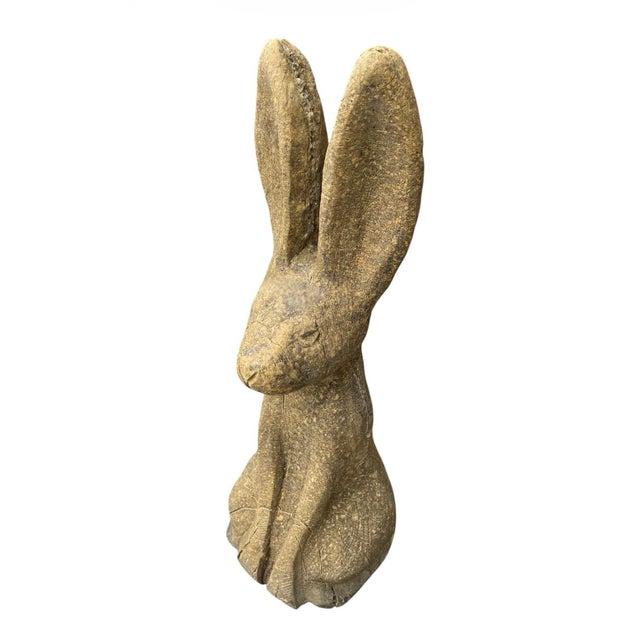 Vintage Cast Stone Seated Jackrabbit Garden Statue For Sale - Image 4 of 12