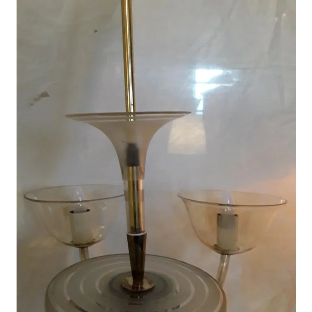 1950s Large Mid-Century Chandelier with Mouth-Blown Glass Bowls, Candle Spouts & 6 Bent Glass Arms, 1950s For Sale - Image 5 of 6