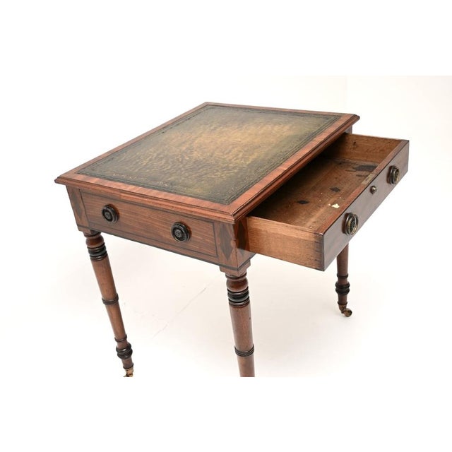 Brown Antique Georgian Leather Top Writing Table, 1800 For Sale - Image 8 of 11