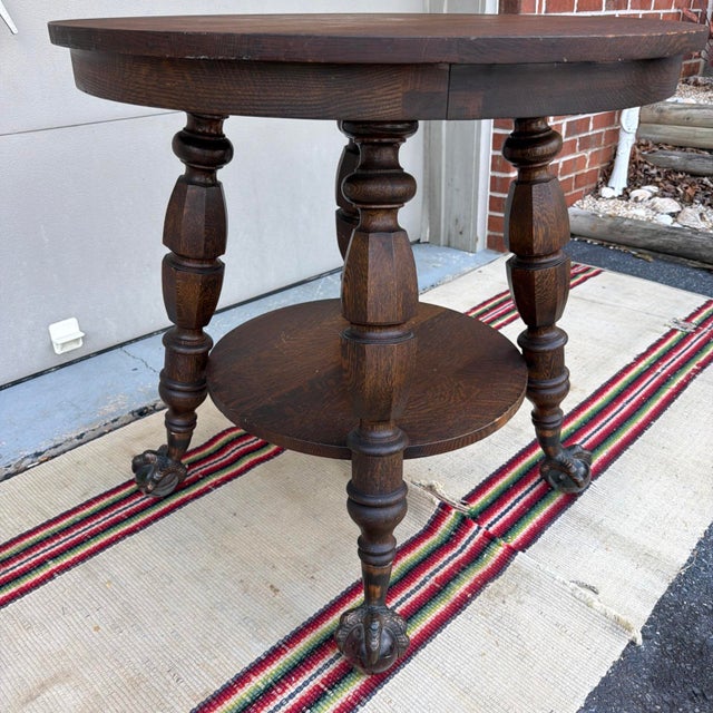 Antique Quartersawn Oak Round Tabouret Table With Glass Ball & Claw Feet For Sale - Image 15 of 18