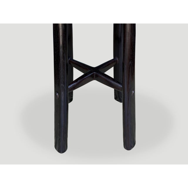 Andrianna Shamaris Midcentury Couture Antique Teak Wood Tray Side Table For Sale - Image 4 of 5