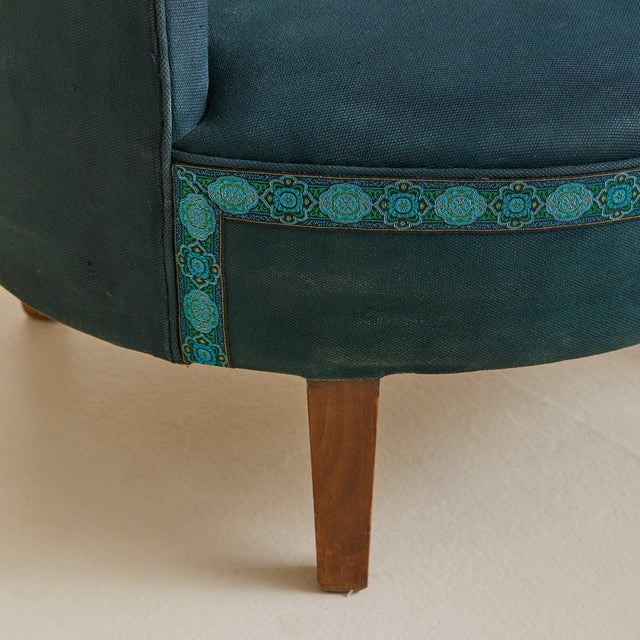 French Art Deco Blue Armchair with Wood Legs, 1940s - 2 Available For Sale - Image 10 of 10