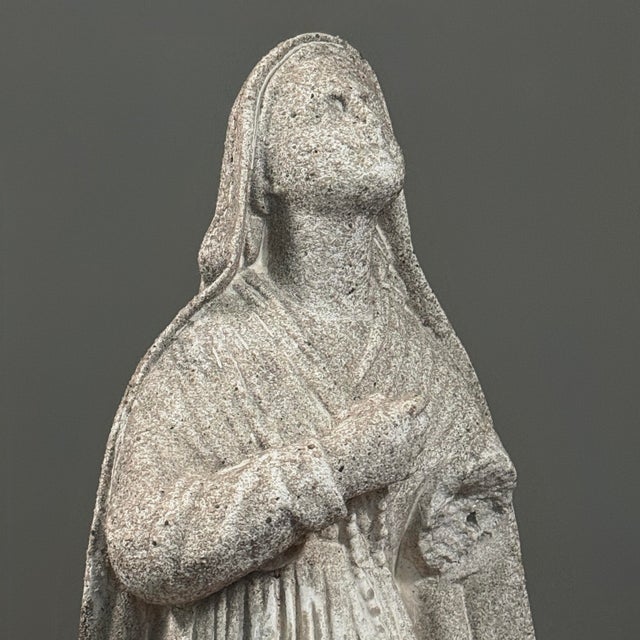 Antique Carved Stone Folk Art Religious Sculpture of a Kneeling Woman For Sale In Philadelphia - Image 6 of 10