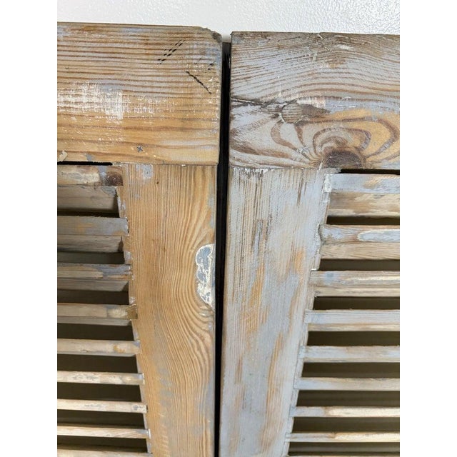 French Provincial 19th Century Antique French Provincial Distressed Wood Shutters, Pair For Sale - Image 3 of 15