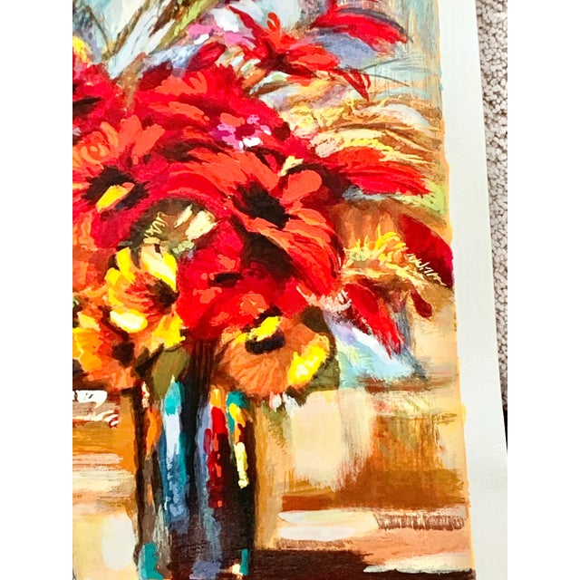 Paper Signed and Numbered Seriolithograph “Red and Yellow Flowers” by Michael Milkin For Sale - Image 7 of 11