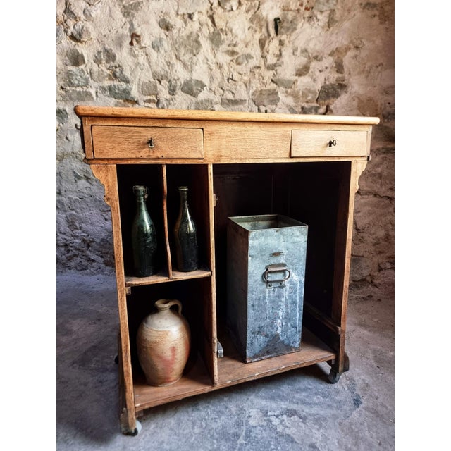 Antique French Oak Shop Counter Kitchen Island on Castors, 1880 For Sale - Image 18 of 18