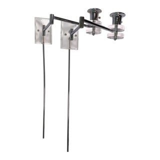 Late 20th Century Mid Century Modern Articulating Chrome and Lucite Wall Sconces - a Pair For Sale