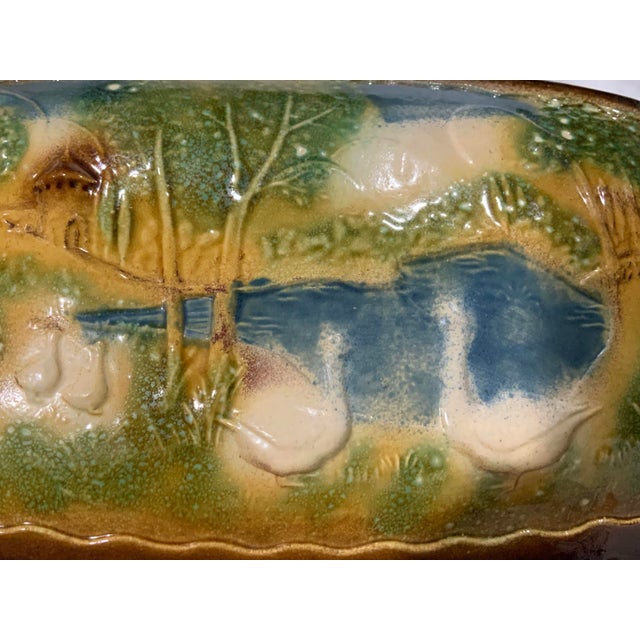 Late 19th Century Antique French Barbotine Majolica Earthenware Pâté & Game Terrine / Tureen With Geese Pond Tableau For Sale - Image 5 of 9