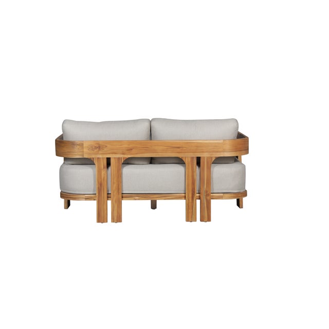 Modern Paradiso Outdoor Solid Teak Wood Love Seat - Gray Fabric For Sale - Image 3 of 11