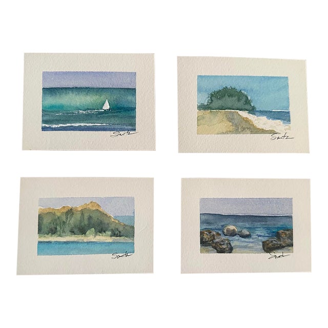 “Hawaiian Paradise” a Collection of Miniature Original Watercolors by Nancy Smith — Set of 4 For Sale