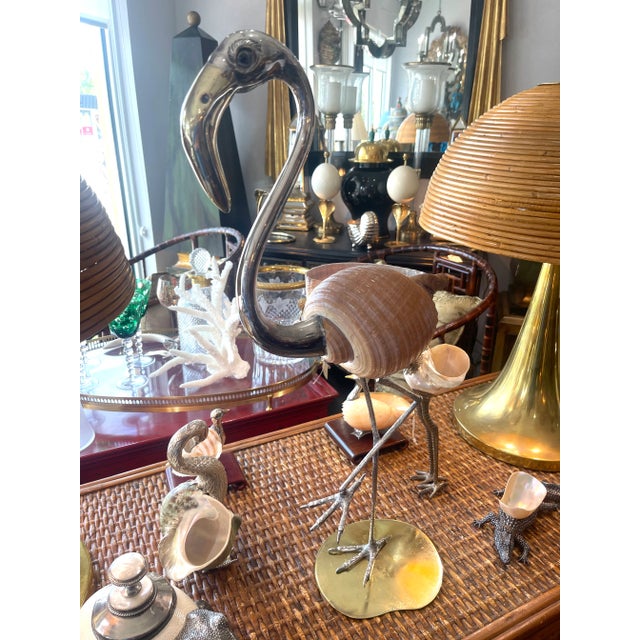 Silver Gabriella Binazzi, Silver Plate, Brass & Large Seashell Flamingo, Signed For Sale - Image 8 of 12