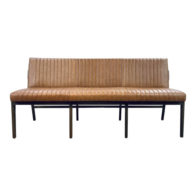 Modern Top Grain Channeled Leather Dining Bench | Chairish