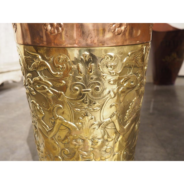 Antique French Brass and Copper Repousse Ceremonial Hotte, Late 1800s For Sale - Image 10 of 17
