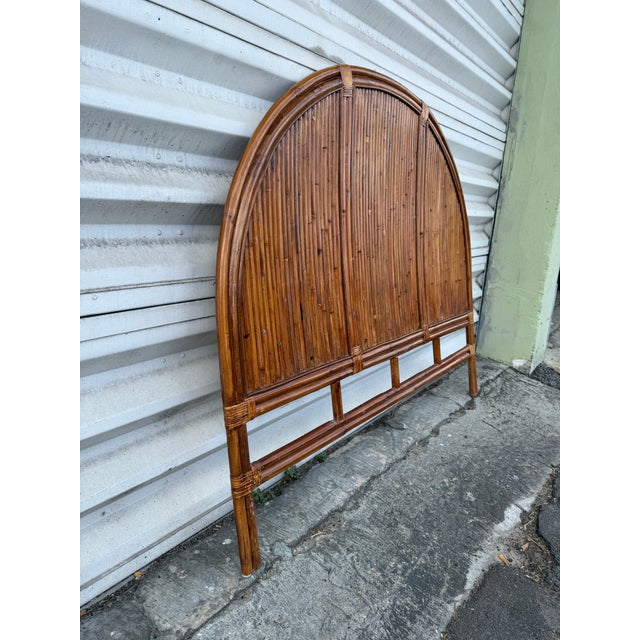 Asian 70's Waterfall Rattan Queen Size Headboard Manner of Gabriella Crespi For Sale - Image 3 of 6