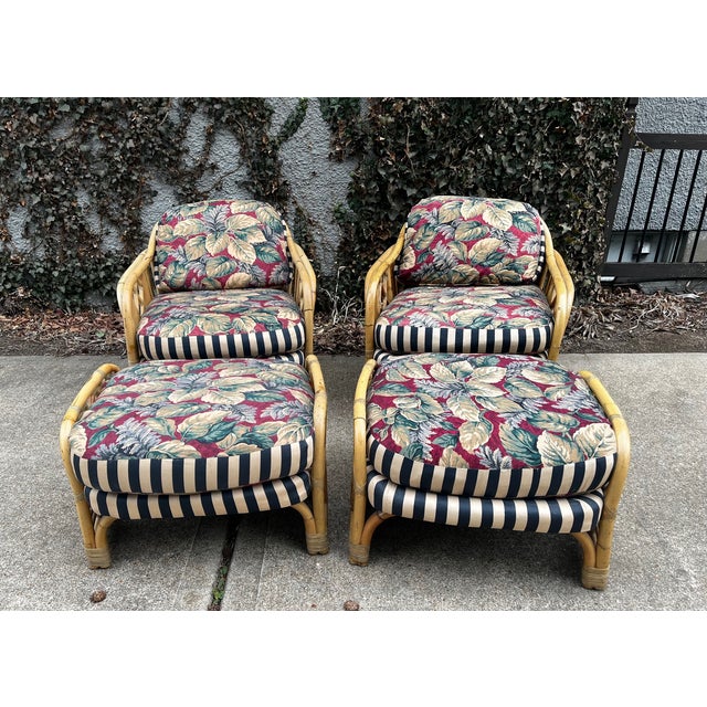 McGuire Coastal Style Rattan Lounge Chair and Ottoman Set by Whitecraft Rattan Inc. Circa 1970s - 4 Pieces For Sale - Image 4 of 9
