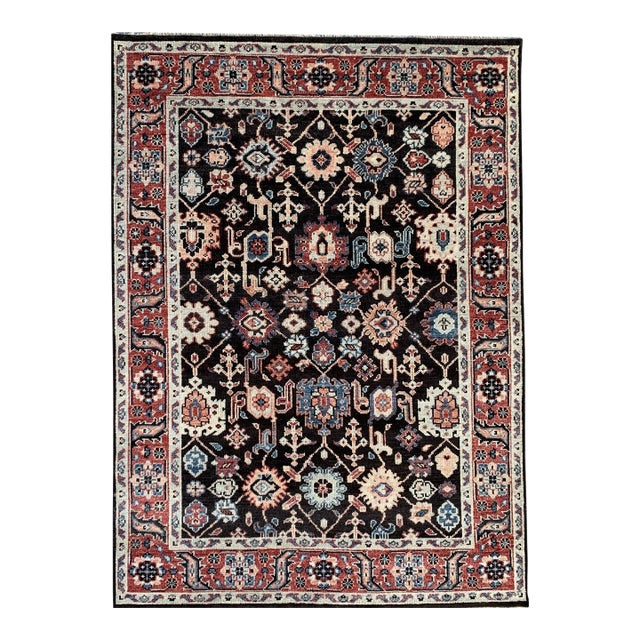10x14 Timeless Oriental Charcoal Traditional Geometric Hand Knotted Wool Rug For Sale