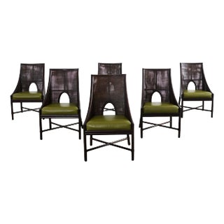 Set of Six Barbara Barry for McGuire Caned Dining Armchairs For Sale