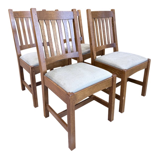 Stickley Cottage Oak Slat Back Side Chairs Set of Four For Sale