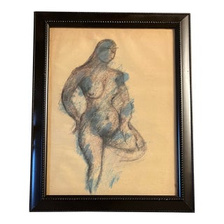 1940’s Original Modernist Abstract Pastel /Paint Female Nude Drawing Framed For Sale
